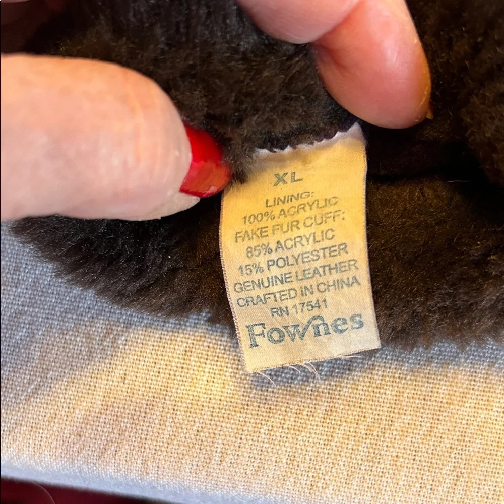 Fownes Women's Elegant Dark Brown Leather Gloves with Plush Fur Cuff; Size XL